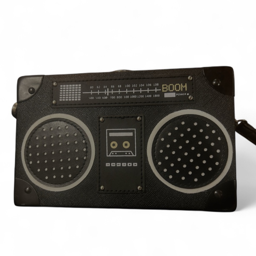 Retro Boombox Speaker Purse/Wristlet in Black Small Sized New